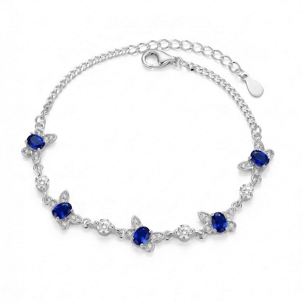 SGB15 S925 Stamped Natural Sapphire Butterfly Bracelet 6+1.5”